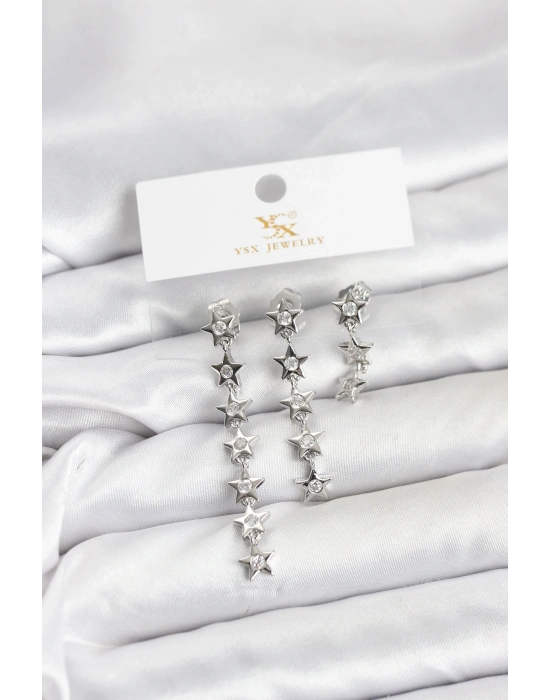 ® Pirinç Gümüş Renk Yıldız Model YSX Trio Küpe Seti