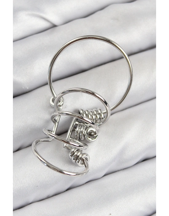 ® Pirinç Halkalı Model Gümüş Renk Kıkırdak Küpe