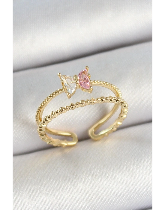 ® Pirinç Kelebek Figürlü Zirkon Taşlı Gold Renk Ayarlanabilir Kadın Yüzük