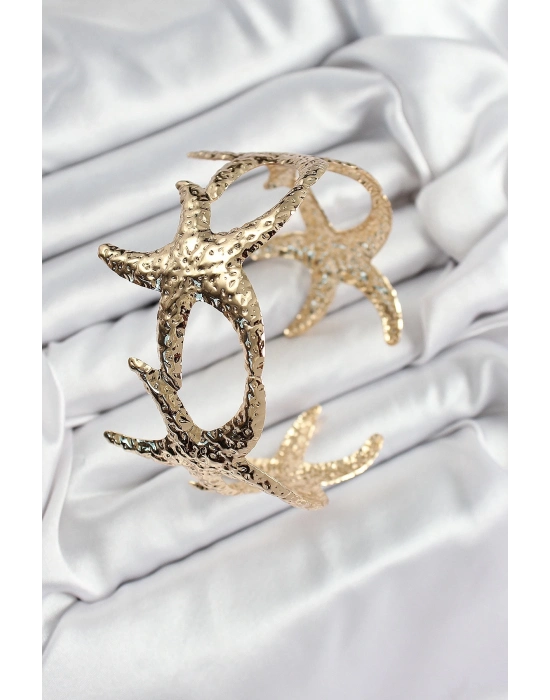 ® Pirinç Sıralı Deniz Yıldızı Model Gold Renk Kadın Pazu Bileklik
