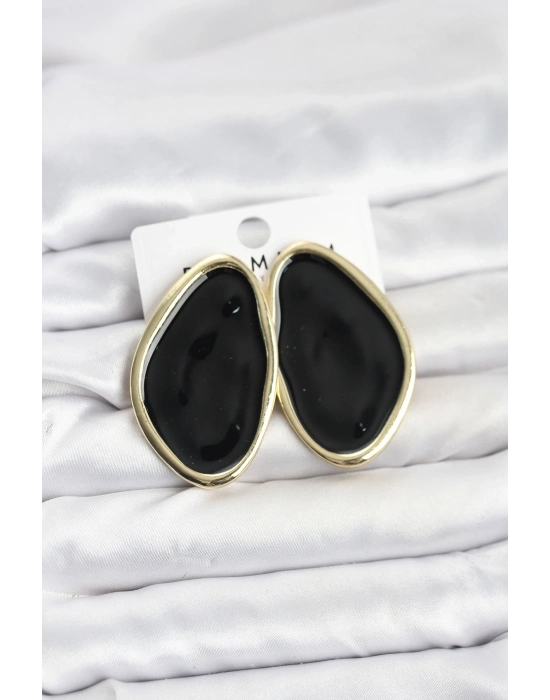 ® Pirinç Siyah Mineli Damla Model Vintage Plaka Kadın Küpe