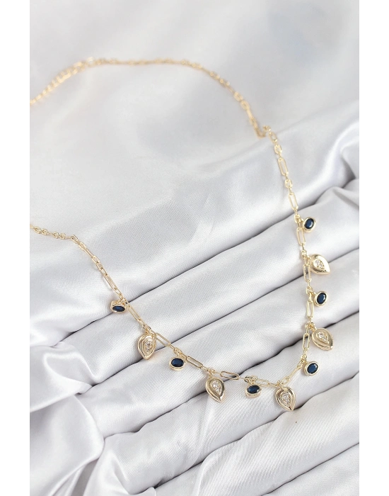 ® Pirinç Zirkon Taşlı Sallantılı Damla Model Gold Renk Kadın Kolye