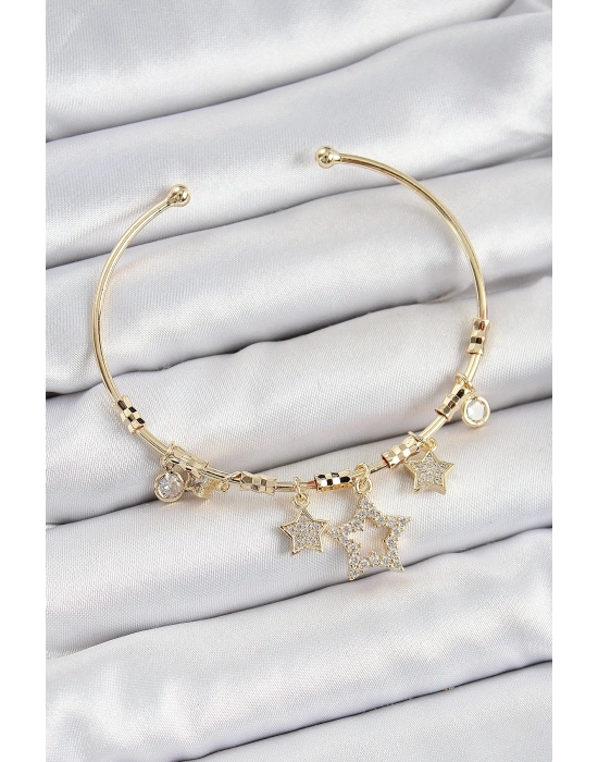 ® Pirinç Zirkon Taşlı Yıldız Model Gold Renk Charm Bileklik
