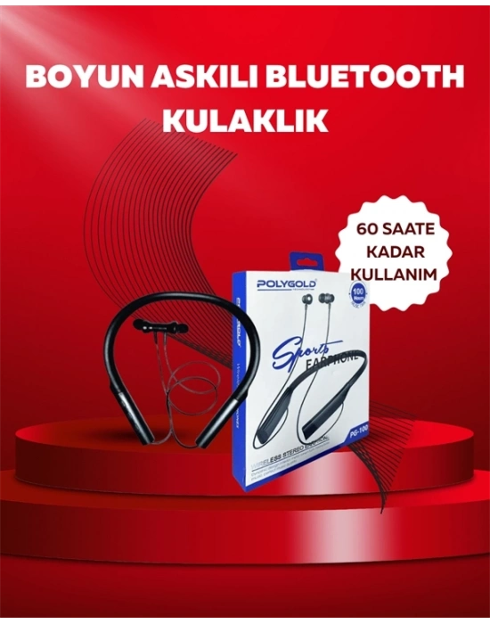 ® Polygold PG-100 Bluetooth 5.0 Boyun Bantlı Kulaklık – 50 Saat Konuşma Süresi, Type-C Şarj
