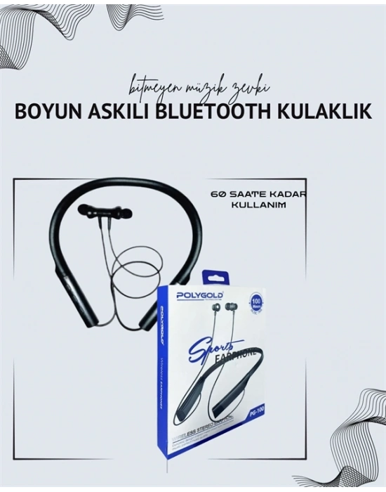 ® Polygold PG-100 Boyun Askılı Kablosuz Kulaklık – 200 Saat Bekleme Süresi, Stereo Ses, Mikrofonlu