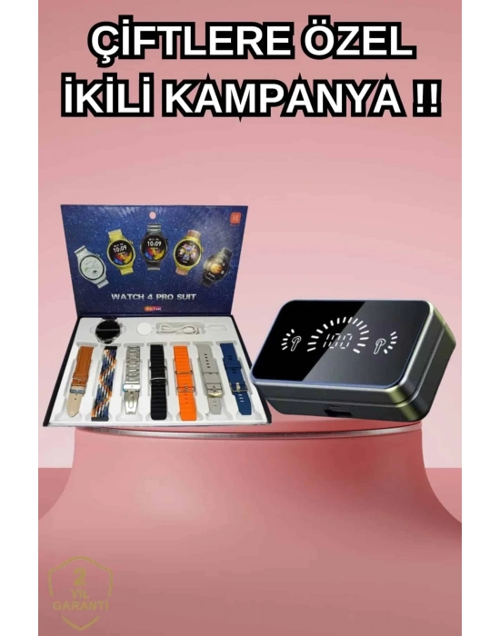 ® Powerbank Aynalı Bluetooth Kulaklık Ve Akıllı Saat Seti ANC Özelliği Dokunamatik