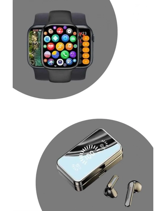 ® Powerbank Aynalı Bluetooth Kulaklık Ve Akıllı Saat Seti ANC Özelliği Dokunamatik