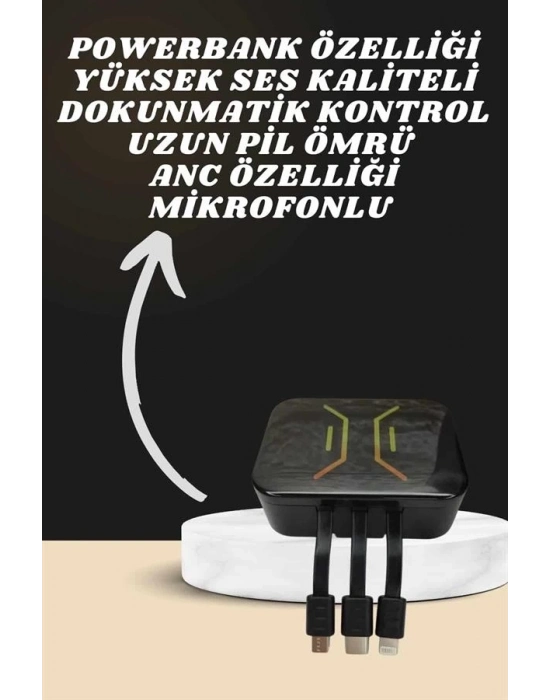 ® Powerbank Kulaklık ve 7 Kordonlu Akıllı Saat Çoklu Şarj Girişi Bluetooth Bağlantılı