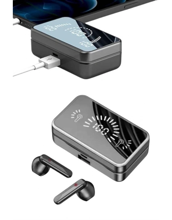 ® Powerbankli Bluetooth Kulaklık Yüksek Ses Aynalı Çift Dijital Gösterge Ekranı