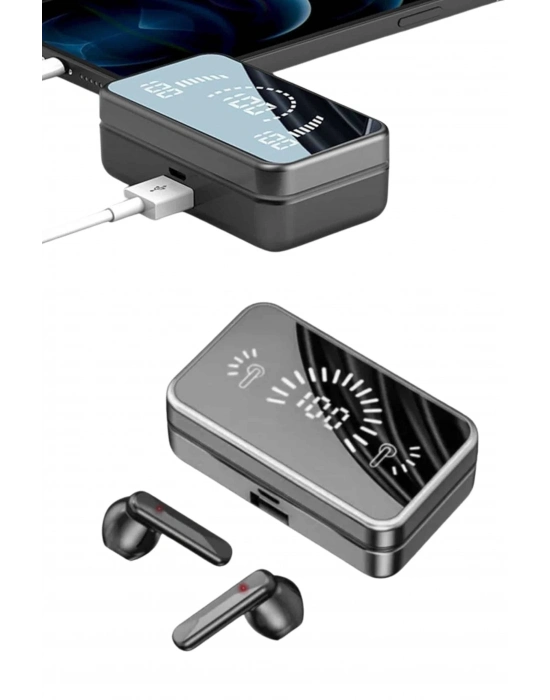 ® Powerbankli Bluetooth Kulaklık Yüksek Ses Aynalı Çift Dijital Gösterge Ekranı