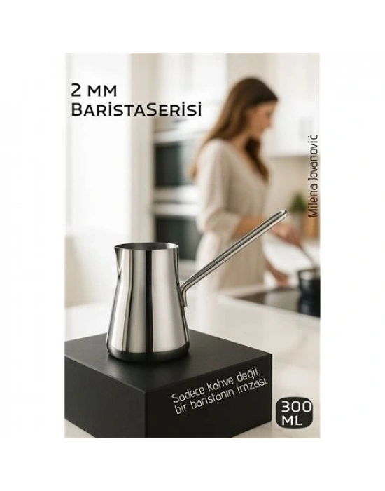 ® Premium 304 Paslanmaz Çelik Cezve - 300 ml Profesyonel Barista Serisi, Isıya Dayanıklı Sap