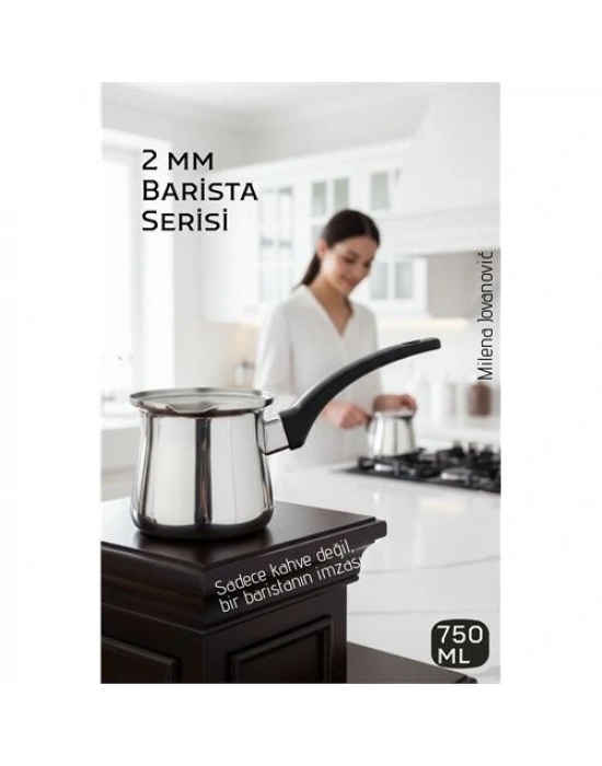 ® Premium 304 Paslanmaz Çelik Cezve 750 ml Profesyonel Barista Serisi, Isıya Dayanıklı Sap