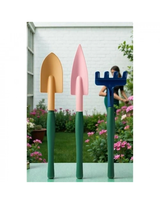 ® Premium 3’lü Hobi Bahçe Seti – Renkli Metal El Küreği ve Tırmık Takımı – Garden Pro Edition