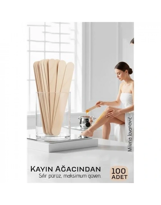 ® Premium Ahşap Ağda Spatulası 100’lü Paket - Profesyonel Salon Tipi Steril ve Pürüzsüz Yüzey - 14 cm