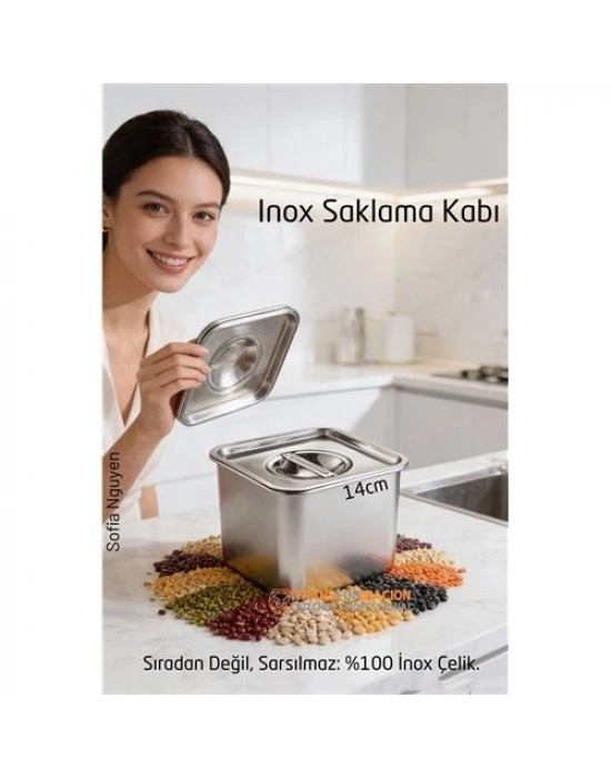 ® Premium Inox Saklama Kabı - Hava Sızdırmaz Mutfak Düzenleyici 14x11 cm 304 Paslanmaz Çelik
