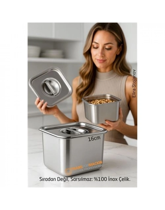 ® Premium Inox Saklama Kabı - Hava Sızdırmaz Mutfak Düzenleyici 16x12 cm 304 Paslanmaz Çelik