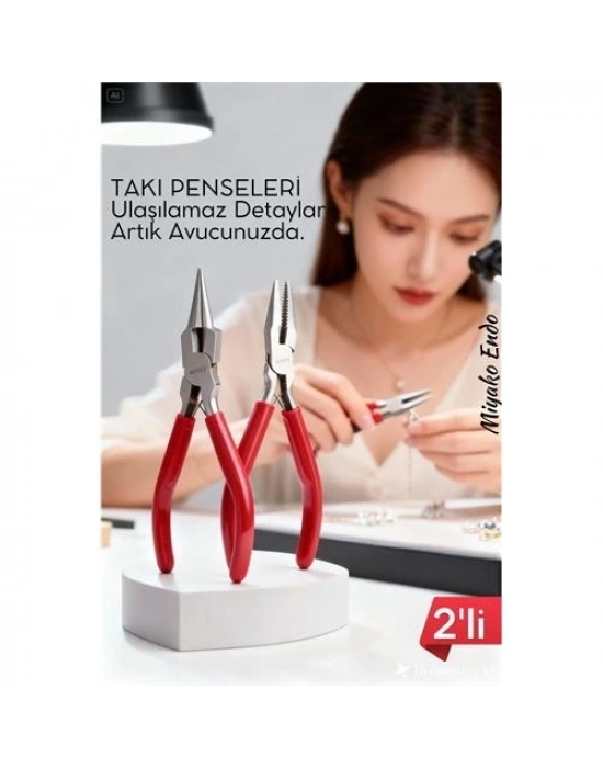 ® Profesyonel 2li Takı Pense Seti 12 cm Takı Yapımı İçin Mini Pense Seti