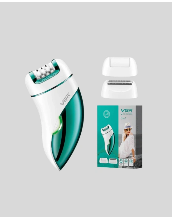 ® Profesyonel 3 in 1 Epilasyon Cihazı LED Aydınlatmalı Suya Dayanıklı Şarjlı VGR Epilatör