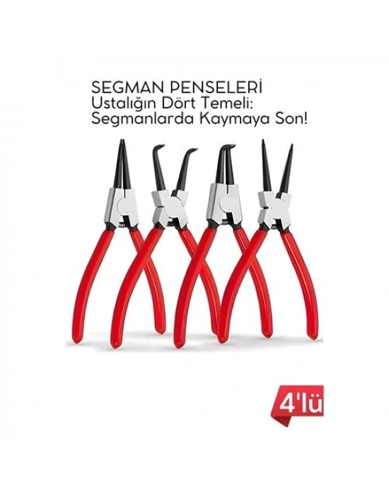 ® Profesyonel 4lü Segman Pensesi Seti | 18 cm | İç Dış Eğri Düz Uçlu Yaylı Pense Takımı