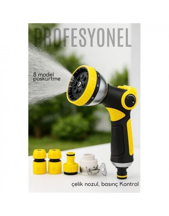 ® Profesyonel 8 Modelli Metal Basınçlı Sulama Tabancası Seti | Ayarlanabilir Jet | Hortum Konnektörlü