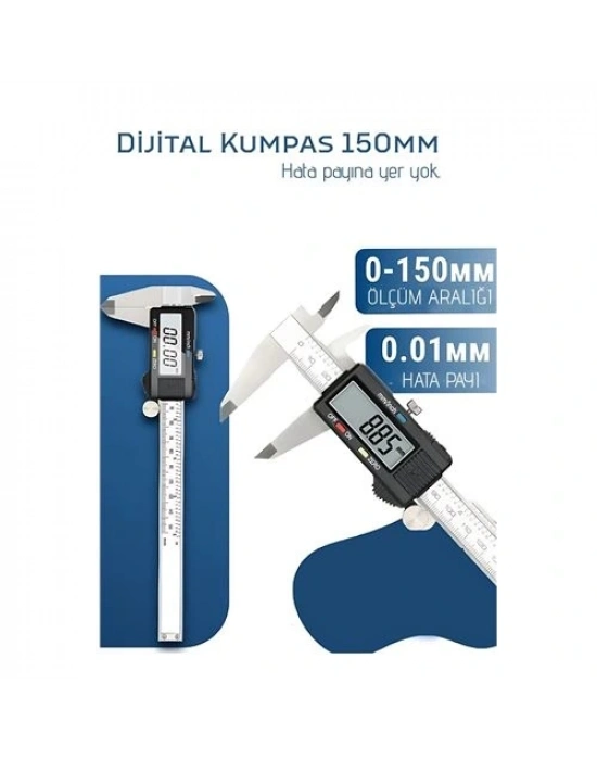 ® Profesyonel Dijital Kumpas 150mm - Karbon Fiber Gövde, Hassas LCD Ekran, İnç/Metrik Ölçüm Cihazı
