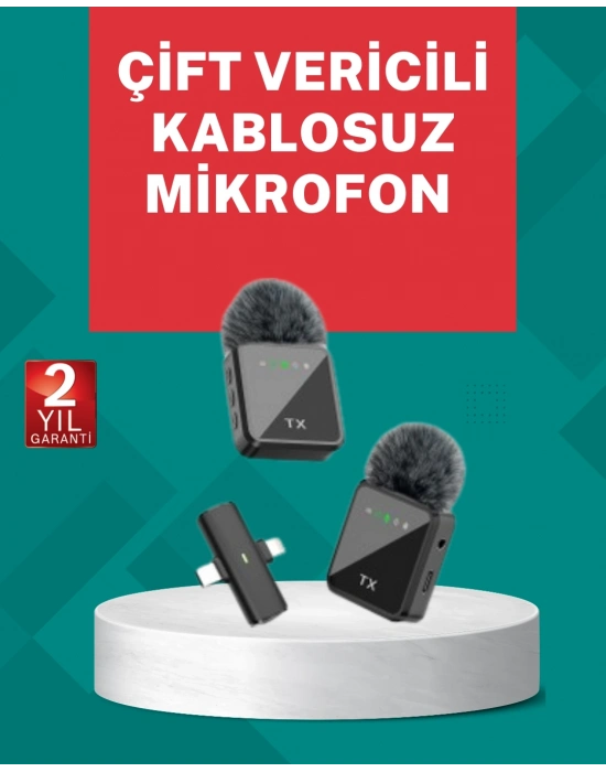 ® Profesyonel Ses Kayıtları İçin 2’li Kablosuz Yaka Mikrofon Seti
