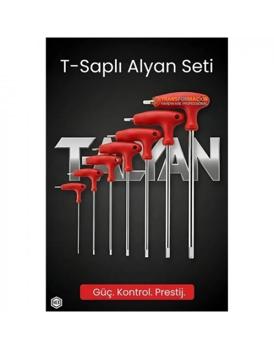 ® Profesyonel T-Saplı Alyan Seti | 7 Parça CR-V Çelik Hex Uçlu Güç Serisi