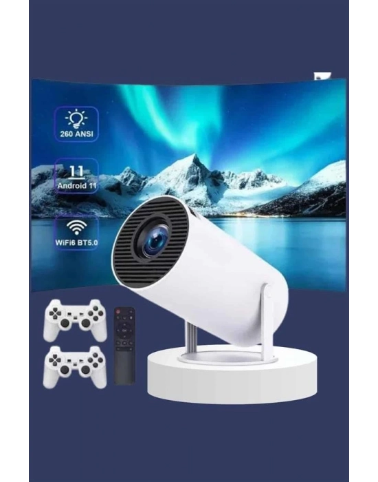 ® Projeksiyon Cihazı Video Oyun Konsolu Projektör Taşınabilir Ayaklı Çift Kollu 4K Çözünürlüklü