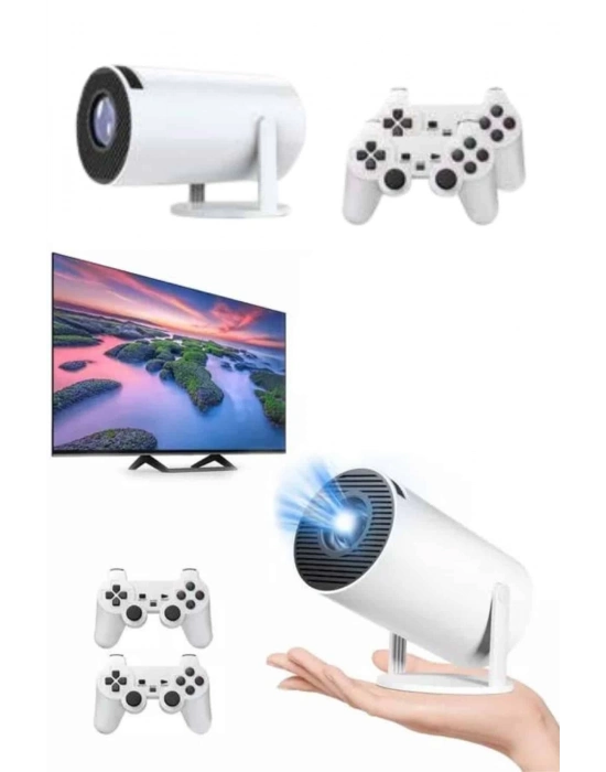 ® Projeksiyon Cihazı Video Oyun Konsolu Projektör Taşınabilir Ayaklı Çift Kollu 4K Çözünürlüklü