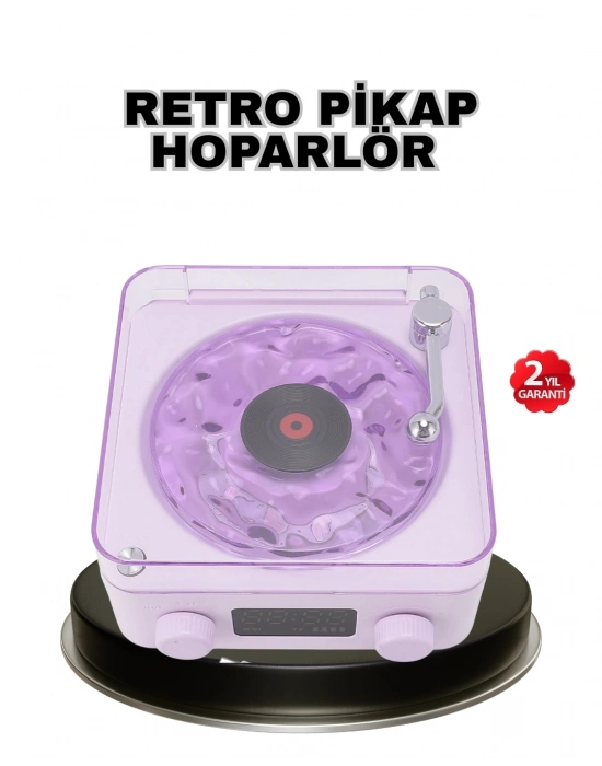 ® Projektör Işıklı Retro Hoparlör Bluetooth AUX USB Hafıza Kartlı 360° Sesli Şarjlı