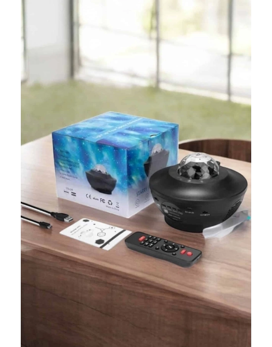 ® Projektör Yıldız Gece Lambası Disko Topu Bluetooth Bağlantılı Taşınabilir Şarjlı
