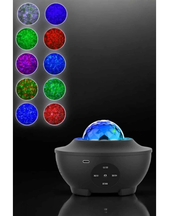 ® Projektör Yıldız Gece Lambası Disko Topu Bluetooth Bağlantılı Taşınabilir Şarjlı