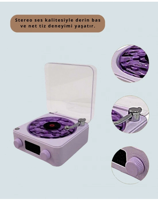 ® Projektörlü Gece Lambalı Retro Hoparlör – Taşınabilir Bluetooth Speaker