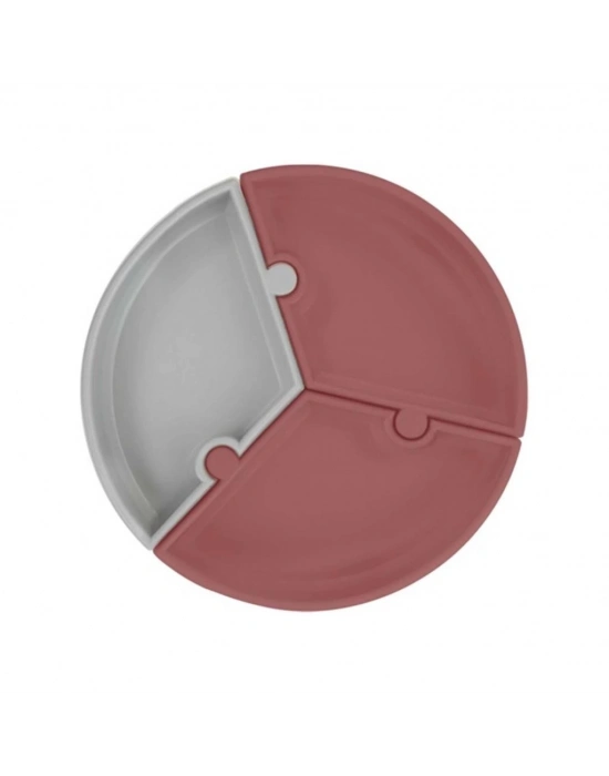 Puzzle Vakum Tabanlı Silikon Tabak Velvet Rose / Powder Grey