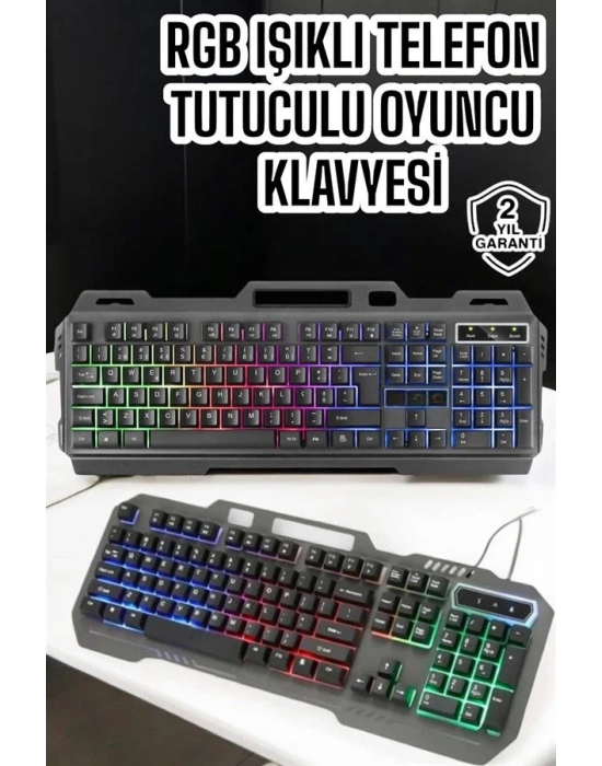 ® Q Klavye RGB Işıklı Klavye Ve Mouse Seti Kablolu Mouse Hediyeliş
