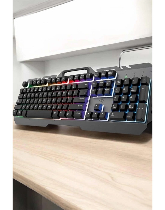 ® Q Klavye RGB Işıklı Klavye Ve Mouse Seti Kablolu Mouse Hediyeliş