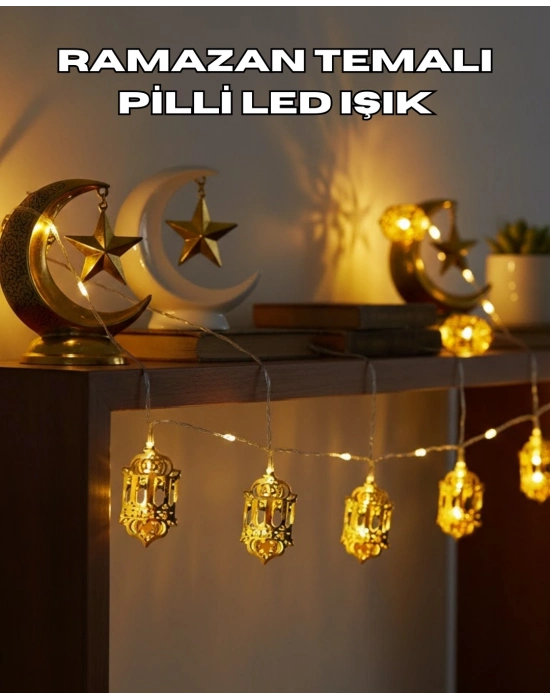 Ramazan Dekoru İçin Pilli LED Işık Altın Fener Tasarımlı