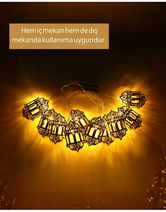Ramazan Dekoru İçin Pilli LED Işık Altın Fener Tasarımlı