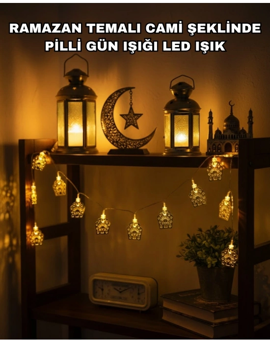 Ramazan ve Bayram Dekoratif LED Işık Cami Figürlü Sıcak Sarı Aydınlatma