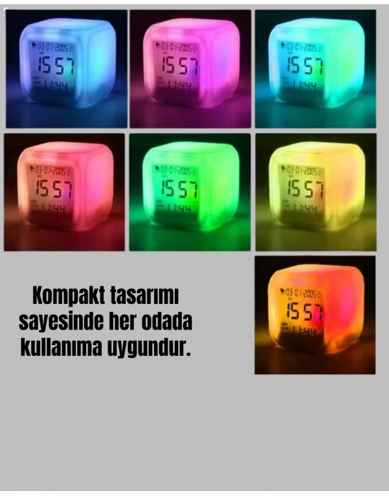 ® Renk Değiştiren LED Alarmlı Dijital Küp Masa Saati
