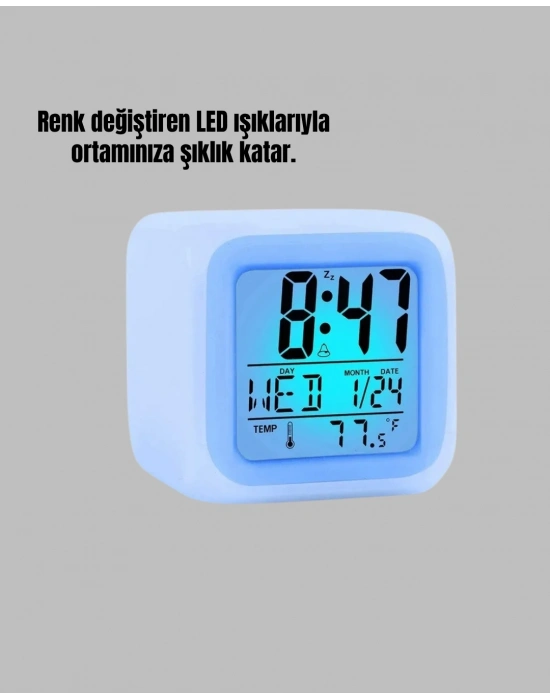 ® Renk Değiştiren LED Alarmlı Dijital Küp Masa Saati