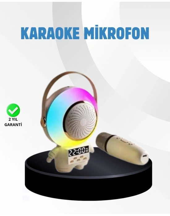 ® Renkli Işıklı Astronot Mini Bluetooth Speaker ve Karaoke Mikrofon