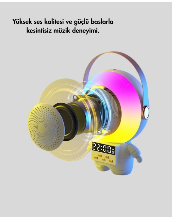 ® Renkli Işıklı Astronot Mini Bluetooth Speaker ve Karaoke Mikrofon