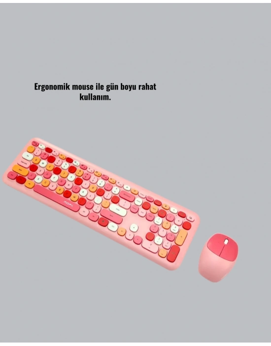 ® Renkli Retro Tuş Takımlı Klavye – 3 Cihaz Bağlantısı, Medya Kısayol Tuşları