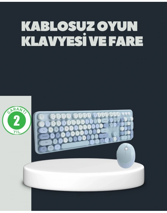 Retro Daktilo Stilli Kablosuz Klavye Mouse Seti – Sessiz ve Şık