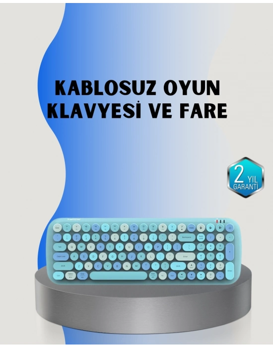 ® Retro Tarz Kablosuz Klavye Mouse Seti – 104 Tuşlu, Ergonomik Tasarım