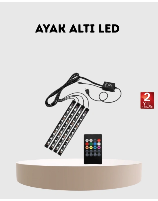 ® RGB Araç İçi LED Aydınlatma 12V 48 LED Müzik Kontrollü 4 Şerit Set