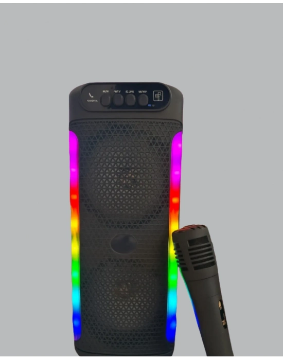 ® RGB Işıklı Çift Hoparlörlü Taşınabilir Bluetooth Speaker ve Mikrofon