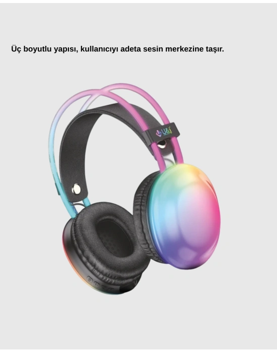 ® RGB Işıklı Kablosuz Kulaklık Bluetooth 5.3 800mAh Ergonomik IPX4 Dayanıklı