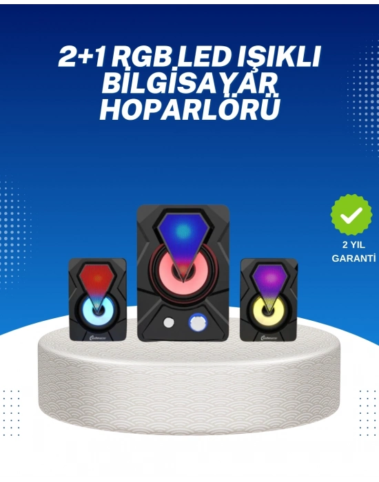 ® RGB Işıklı USB Hoparlör Seti 9W Çıkış Gücü Derin Bas